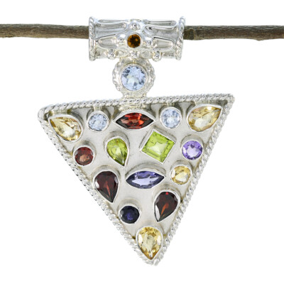 Harmony In Colour. Exquisite silver pendant with multiple gemstones. 925