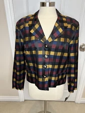 VTG Karin Stevens Jacket Womens 16 Multicolor Silky Long Sleeves Button Up NWT