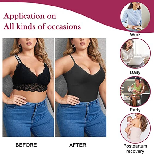 Women V-Neck Compression Cami Vest Tummy Control Body Shaper Camisole Plus Size - Picture 6 of 20