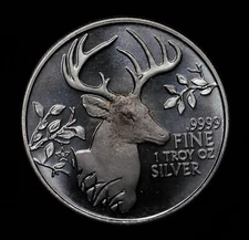 2015 TEXAS Lone Star State Whitetail deer 1oz 9999 Silver art bar round C1644