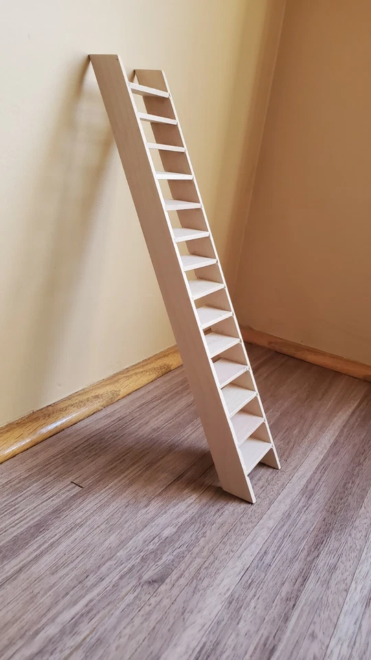 Casa de Muñecas Escalera Simple Alto Madera Estrecha Sin Acabar Escala 1:12 10" x 2" Foto 3 de 3