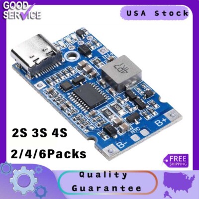 2/4/6X Type-C USB 2S 3S 4S BMS 4.5V-15V 18W 2A Li Li-ion Battery Charging Module