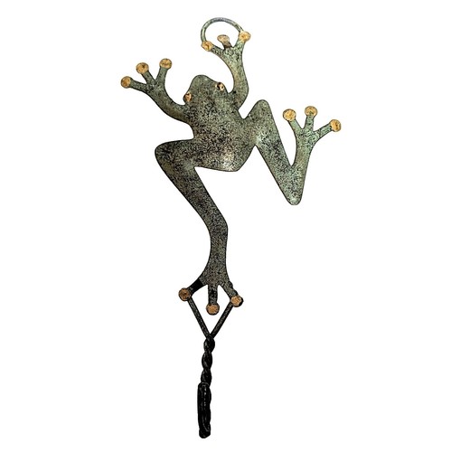 3 Frog Wall Hanger Hanging Hooks Patina Brass 9" - Picture 2 of 6