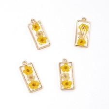 4PCS Gold Tone Real Dry Flower Resin Rectangle Charm Pendant Supply GBY306