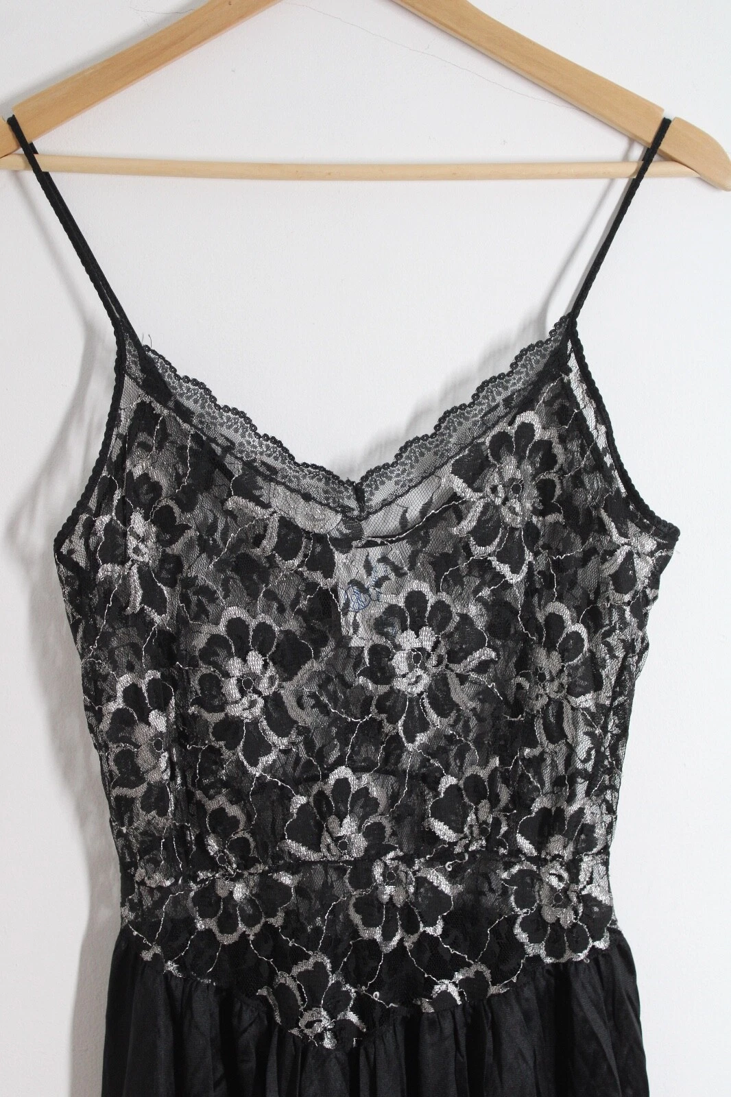 Vtg UCW Undercover Wear M Black Lace Floral Top Maxi Slip Lingerie