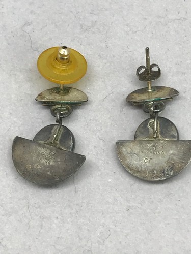 Earrings dangle half circle metallic stone green 1/2" to 1" size - Picture 4 of 9