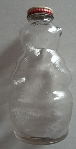 Vintage 1950s BEAR Shaped COIN BANK Snow Crest Beverages GLASS Bottle Metal Lid - Picture 2 of 8