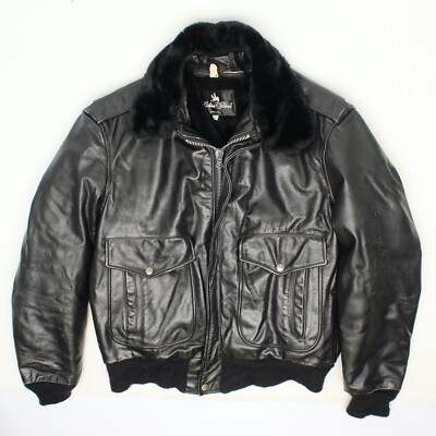 Golden Fleece レザージャケット 44 Golden Fleece Leather Bomber Jacker Mens 42 Black Winter Lining