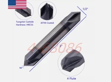 1/2" X 3" 4Flute 90° Solid Carbide Chamfer Mill - Double End - AlTiN Coated USA