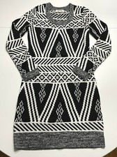 Pink Rose Black & White Sweater Dress with Geometric Design Medium