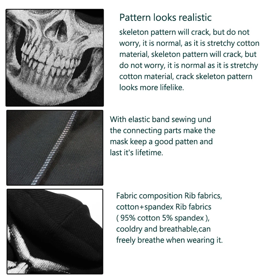 Skeleton Skull Balaclava Warm Face Mask Cap for Christmas Halloween With Gloves - Image 4 of 4