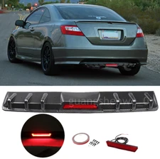 Rear Bumper Diffuser Lip w/LED Tail Brake Light Trim For Honda Civic Si Coupe