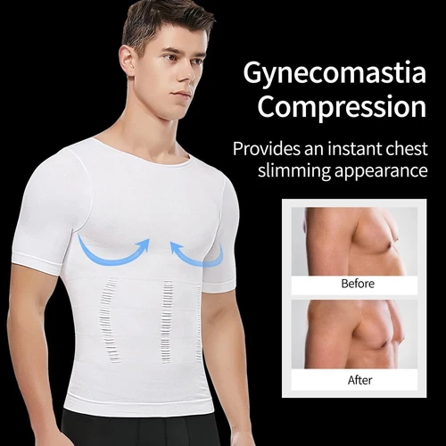 Mens T-shirt Shaper Male Tummy Compression Shapewear Fitness Waist Girdle Vest - Picture 7 of 47