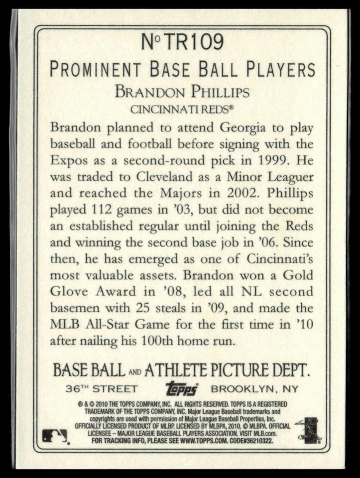 2010 Topps Update #TR109 Brandon Phillips Turkey Red - Image 2 of 2