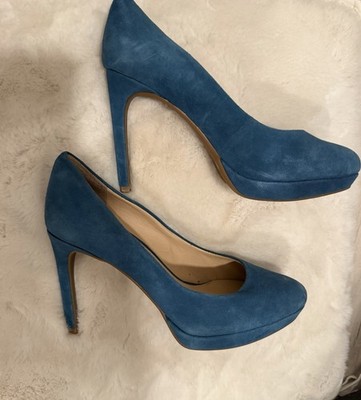 Gianni Bini Women's Blue Suede Round Toe Slip-On Platform Stiletto Pump 9