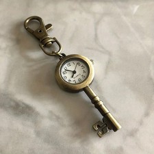 Key Shape Pocket Watch Bronze Vintage Look Quartz Analog Watch Keychain Gift