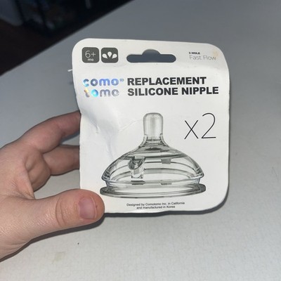 ComoTomo Silicone Replacement Baby Bottle Nipples 2-Pack Fast Flow 6 months