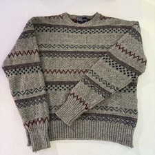 Vintage Polo Ralph Lauren Gray Wool Fair Isle Knit Pullover Jumper Sweater Sz XL