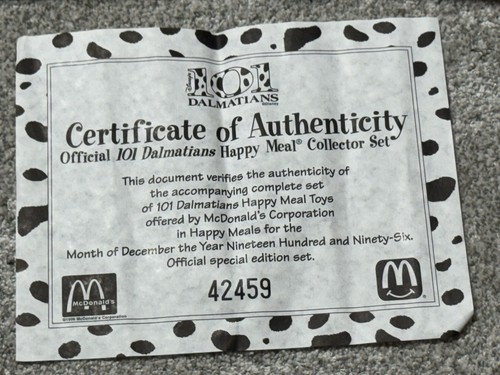 McDonald's 101 Dalmatians COMPLETE Figure Collector Set In Original Box W/ COA - Picture 16 of 16