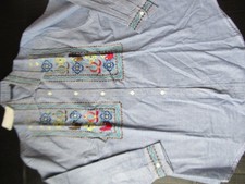 Vintage Hippy embroidered chambray blouse Medium Ethnic BoHo