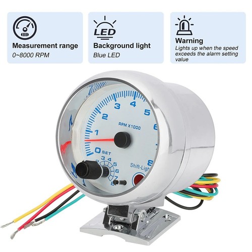 LED Shift Light 0-8000 RPM 3.75\" 12V Tacho Meter With LED Shift Light - Picture 5 of 12