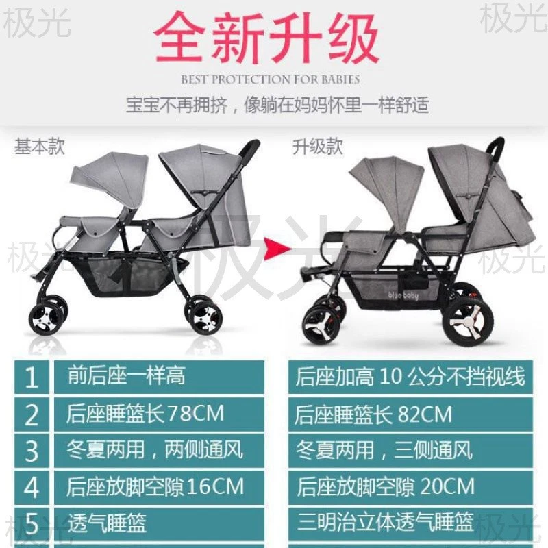 Cochecitos Twin Ligeros Plegables Doble Asiento Reclinables Delanteros Traseros Foto 3 de 4