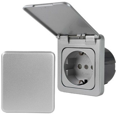 C-Line Presto Inprojal CBE Steckdose + Klappdeckel + Isodose 230 Volt silber