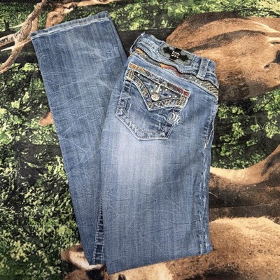 Miss Me Jeans 26x34 Distressed Signature Slim Boot Cut Rhinestones JP72725B