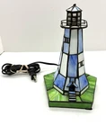 VTG Tiffany Style Stained Glass Lighthouse Accent Table Lamp Nautical Decor READ