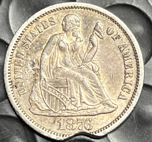 1876-S Seated Liberty Dime AU Details Clipped Planchet ERROR!