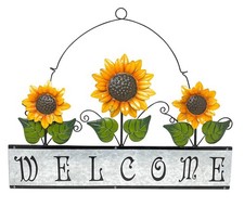 Welcome Sunflower Sign Large Door Wall Wreath Decoration Rustic Metal Indoor ...