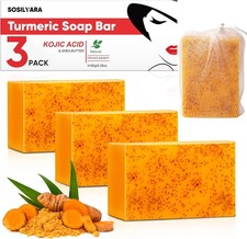 3 Pcs 60g Turmeric Kojic Acid Soap Bars with Foaming Mesh Net