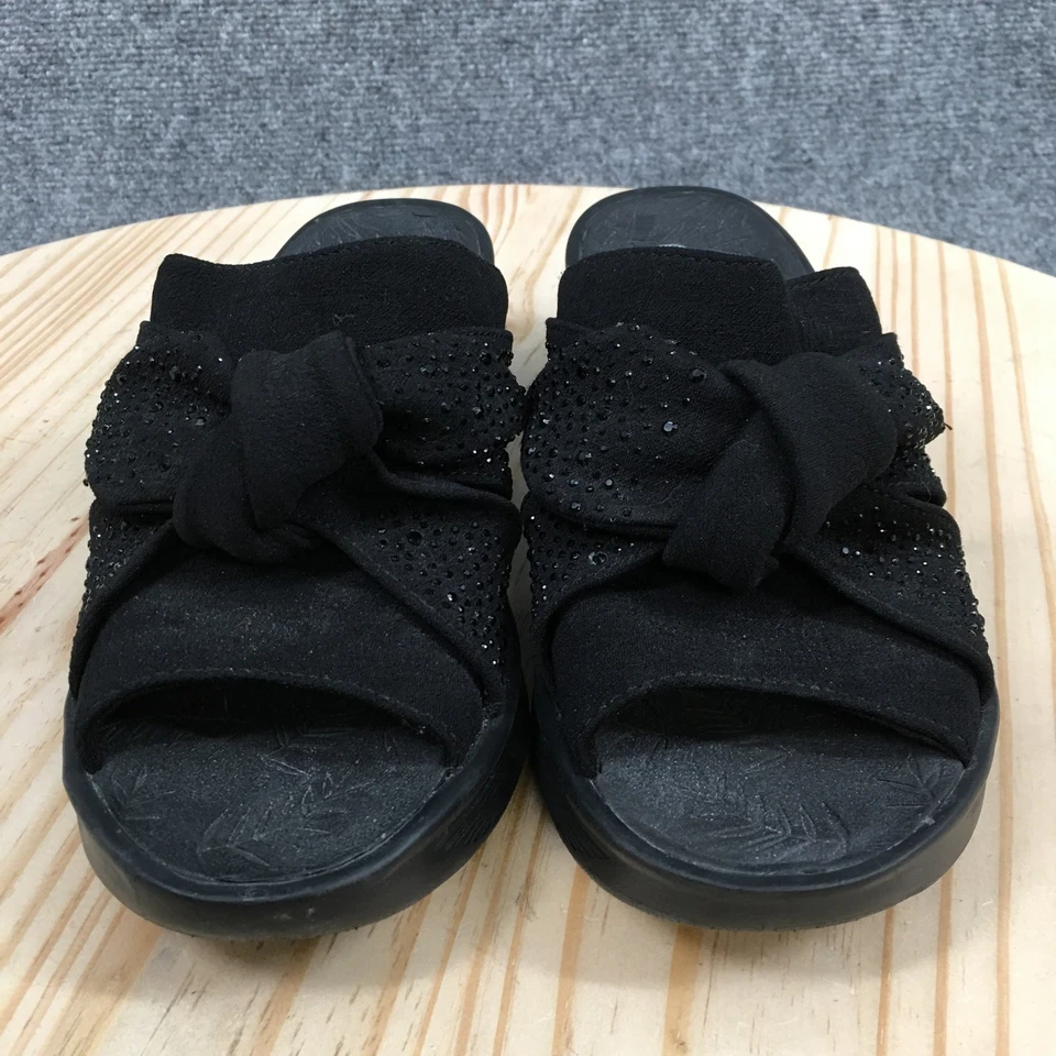 Sandalias Bzees para mujer 7 M Smile brillantes deslizables tela negra sin cordones cuña informal Foto 4 de 4