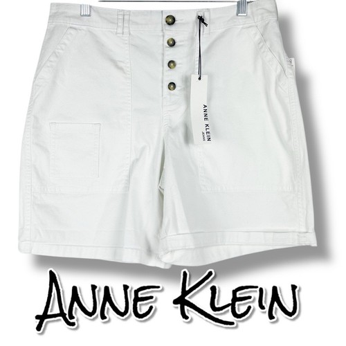 New With Tags Anne Klein Utility Cargo Shorts White Button Fly Womens Size 12