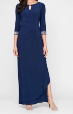 Alex Evenings Cobalt Jeweled Cuff Column Gown 3/4 Sleeve Dress Size 6 NWT