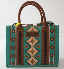 Wrangler Women's Southwestern Canvas Zip Crossbody Tote Bag CA4 Teal Medium