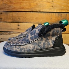 Hey Dude Boots Women  s Size 7 Denny Leopard Print Fur Lined Slip On NWOT