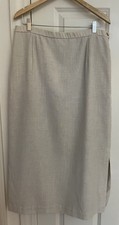 Pendleton Midi Linen Blend Skirt Sz 16 Beige Tan Made in USA Long Straight Zip