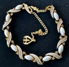 Vtg  Signed ROUSSEAU Milk Glass Rhinestone Enamel Choker Necklace Hook Closure
