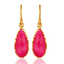 Pink Chalcedony Gemstone 925 Silver Dangle Earrings Women's Jewelry Gift