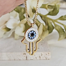 Hamsa Pendant, Evil Eye Pendant, Good Luck Charm Protection Wedding Pendant