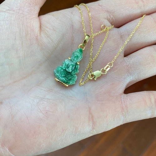 14K Solid Gold Genuine Jade Kwan Yin 