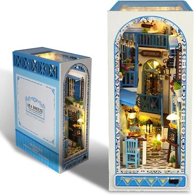 3D Wooden Book Nook Kit DIY Miniature House Model LED Bookshelf Decor UK