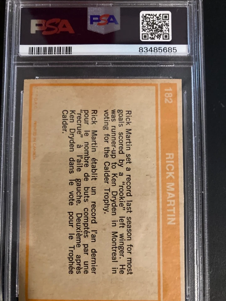 1972 OPC, o-Pee-Chee,  #182 RICK MARTIN BUFFALO SABRES PSA 7 NR MINT, sharp - Image 3 of 4