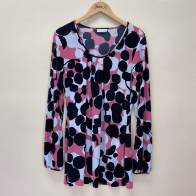 Worthington Black Pink Long Sleeve Shift Mini Tunic Dress Scoop Neck Stretch