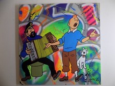 Tableau TINTIN HADDOCK MUSIQUE ACCORDEON 80x80 cm YORIS tag street art peinture