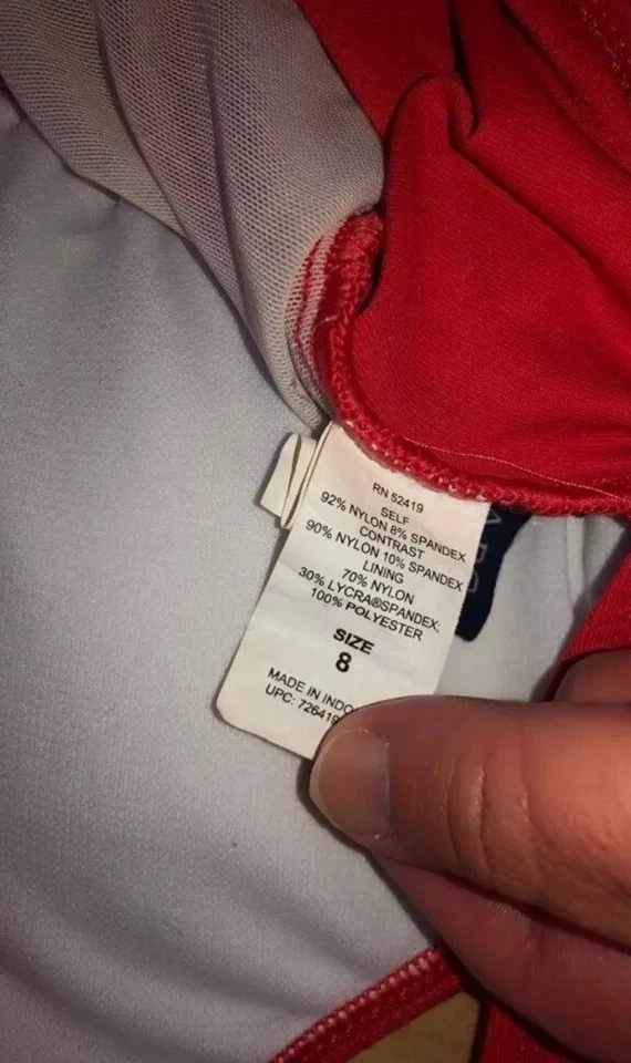 Chaps 红色连体泳衣,叠层领,尺寸 8 — 第 3/4 张图片