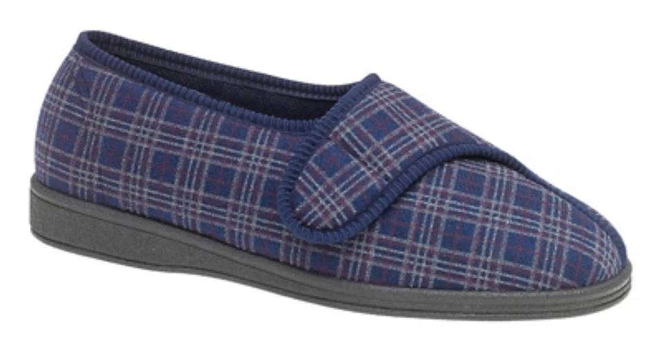 Mens Navy Blue Touch Fasten Wide Fit Slippers Washable Casual Everyday UK 6-13 - Image 1 of 1