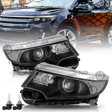 Halogen Model For 2011 2012 2013 2014 Ford Edge Black Headlight Headlamp Pair
