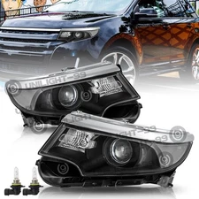 Halogen Model For 2011 2012 2013 2014 Ford Edge Black Headlight Headlamp Pair